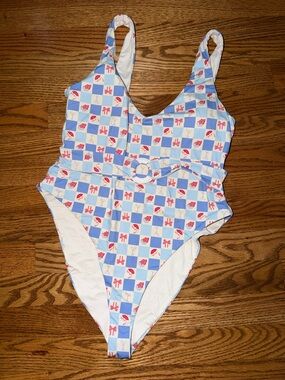 Dippin' Daisy's Blue & White Checkered One-Piece Swimsuit size L